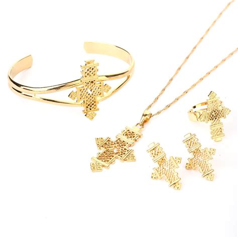 Buy BR Gold Jewelry Ethiopian Eritrea Habesha Jewelry Gold Color Cross ...