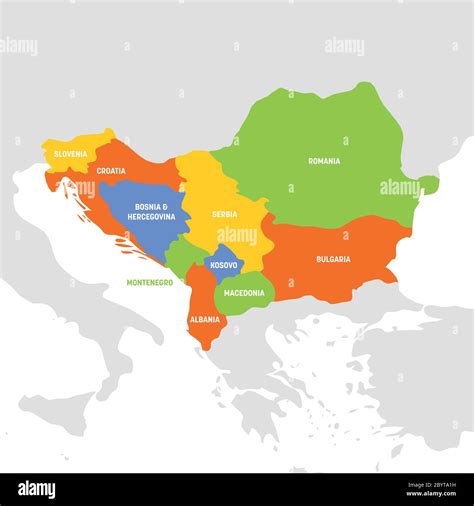 Southeast Europe Region. Map of countries of Balkan Peninsula. Vector ...