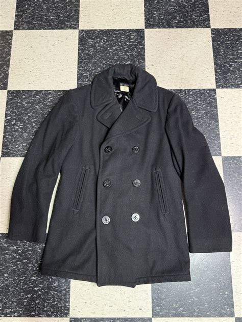 US Navy Enlisted Pea Coat Wool 38R Military Black Hea… - Gem