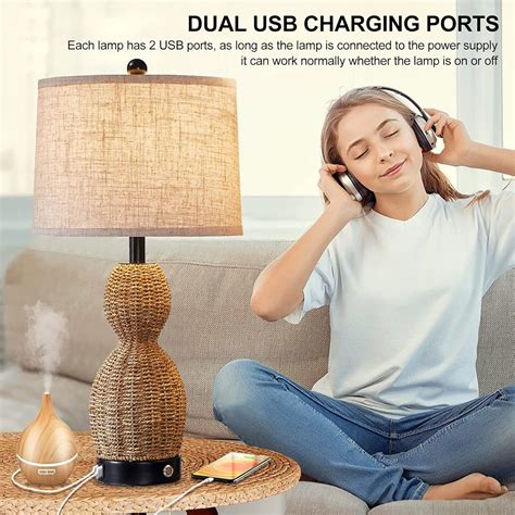 Buy Touch Control Rattan Table Lamps for Bedroom Set of 2,3 Way ...