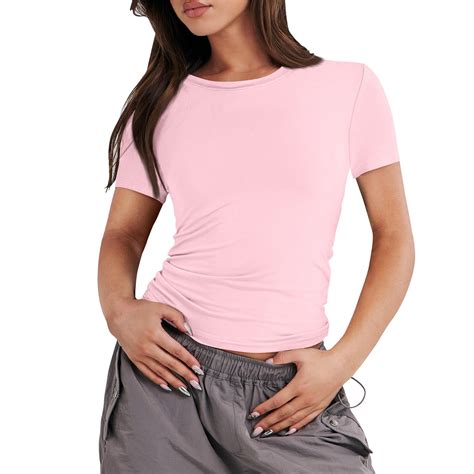 YDKZYMD Crop Tops for Women Crew Neck Y2k Slim Fitted Tight Shirt Teen ...