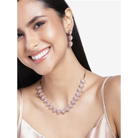 Buy Estele Precious Rose-Gold Plated Necklace Set with Pink CZ for ...
