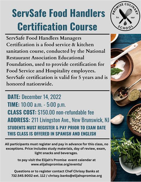 Promise Culinary ServSafe Food Handlers Certification Course -CLASS ...