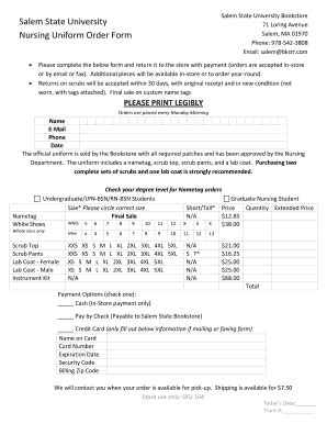 Fillable Online salemstate Salem State University Bookstore ...