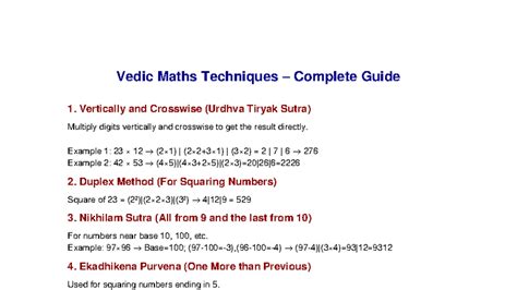 Vedic Maths Techniques: Complete Guide to Fast Calculations - Studocu