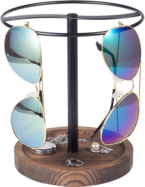 BDBDYEAY Sunglasses Organizer Wood Glasses Holder Stand, Metal Sunglass ...