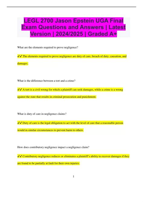 LEGL 2700 Jason Epstein UGA Final Exam Questions and Answers | Latest ...