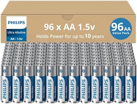 PHILIPS AA Batteries 96 Pack 1.5v Ultra Alkaline Double A Batteries, 10 ...