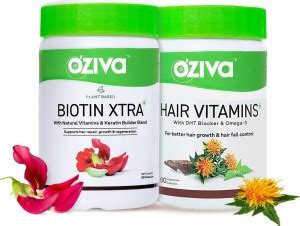 OZiva Biotin Xtra with Keratin Builder + Hair Vitamins Combo Pack Price ...