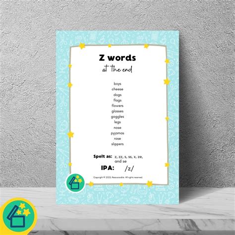 Z Words | Words ending with Z | Speech Therapy Resources | pdf ...
