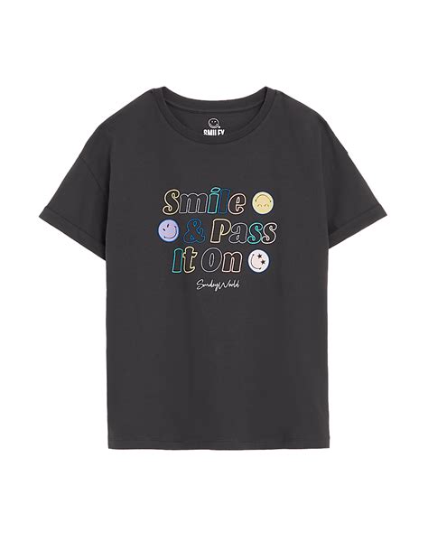 Buy Pure Cotton SmileyWorld® Slogan T-Shirt at Marks & Spencer