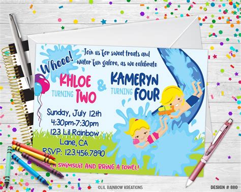 Buy 880 | Slip and Slide Party Invitation & Thank You Card Online in ...