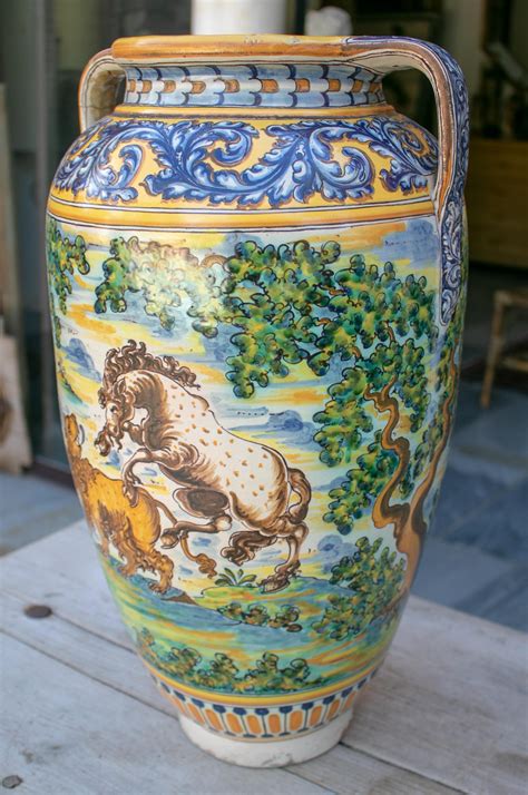 19th Century Spanish Talavera Porcelain Vase with Animals and Horse ...