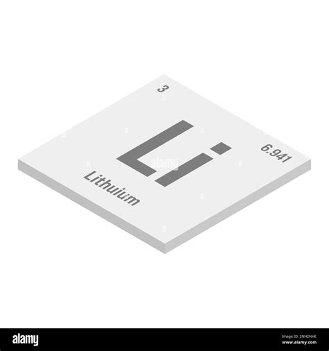 Lithium, Li, gray 3D isometric illustration of periodic table element with name, symbol, atomic ...