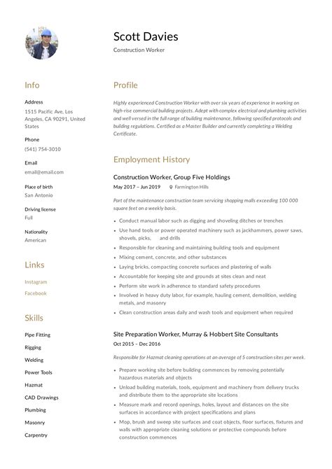 21 Construction Worker Resume Examples | PDF | 2025