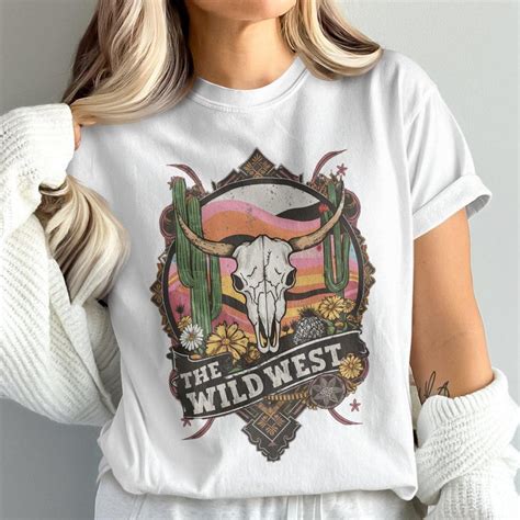 Western Graphic Tee Wild West Skull Cowgirl T Shirt Design Western ...