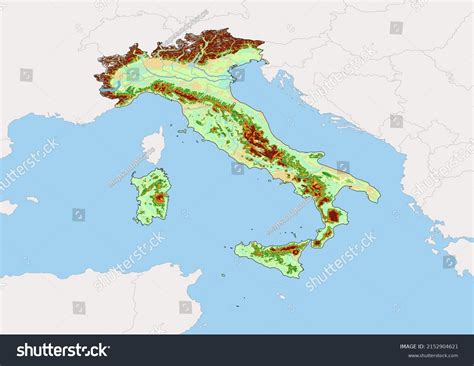 High Detailed Vector Italy Physical Map Stock Vector (Royalty Free ...