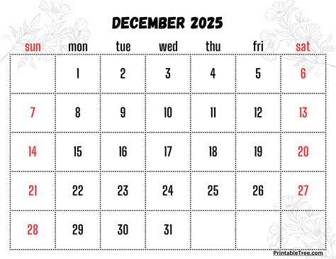 December 2025 Calendar Printable PDF Template with Holidays