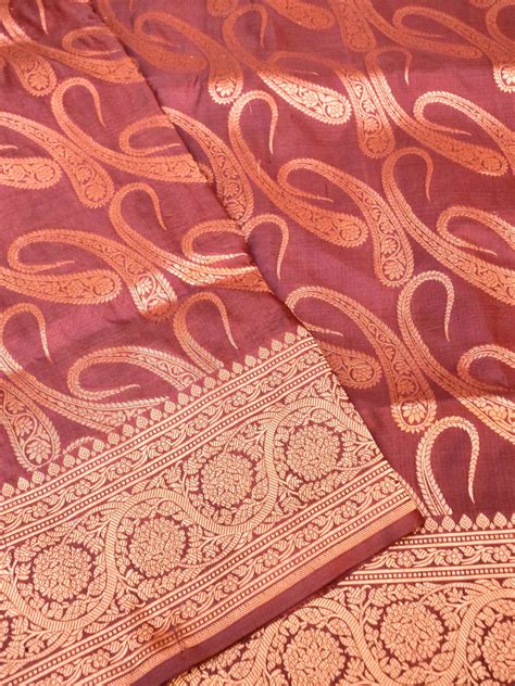 Pure Handloom Banarasi Lavender Paisley Katan Silk Saree – Vandana Sarees