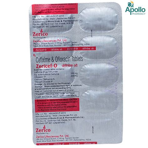 Zericef-O Tablet 10's Price, Uses, Side Effects, Composition - Apollo ...