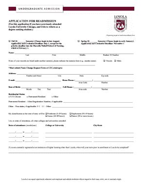 Fillable Online luc loyola university chicago readmission applic form ...