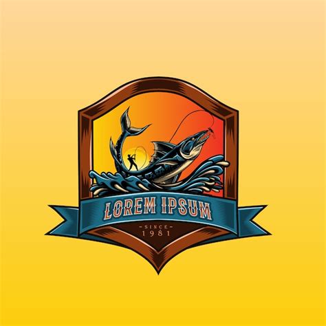 Illustration accrocher du poisson en voilier, logo de pêche | Vecteur ...