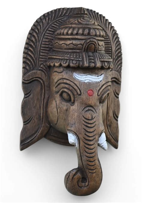 Wooden Lord Ganesh Face Mask Wall Hanging 12" – Sengottuvel Wood Carvings