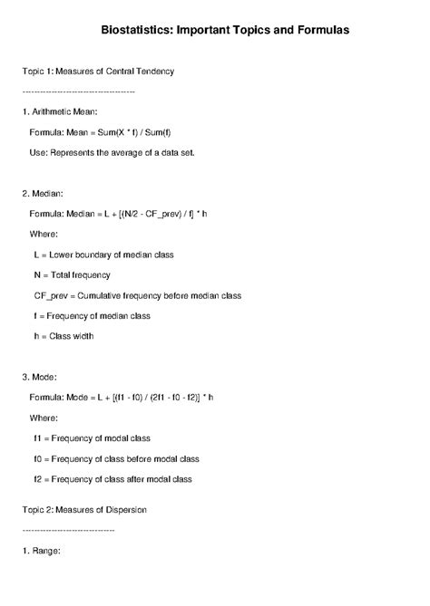 Biostatistics: Key Topics & Formulas for Exam Preparation - Studocu