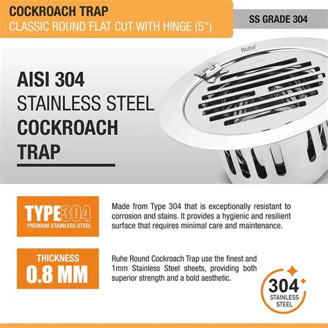 Classic Round Flat Cut 304-Grade Floor Drain with Hinge & Cockroach Tr ...