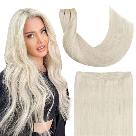 Amazon.com : Ugeat Weft Hair Extensions Human Hair 18inch Blonde Human ...