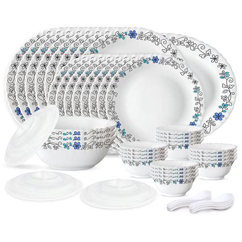 Larah by Borosil Silk Series Blue Iris Opalware Dinner Set | 47 Pieces ...