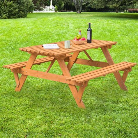 Buy Stained Rectangular Wood 29.25 in. H Picnic Table A-Frame Outdoor ...