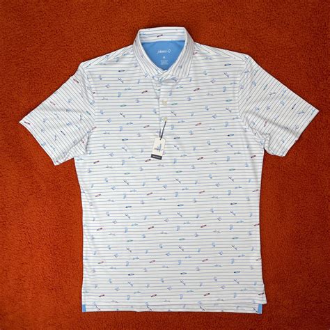 Johnnie-O Polo Shirt Mens Medium Stretch Surfing Stripes White Surf ...