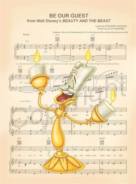 Beauty and the Beast Lumière Be Our Guest Sheet Music Art - Etsy