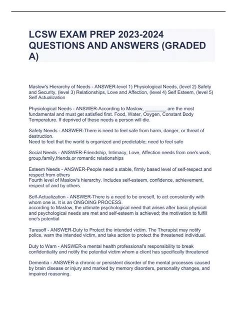 LCSW EXAM PREP QUESTIONS AND ANSWERS (GRADED A) - LCSW - Stuvia US