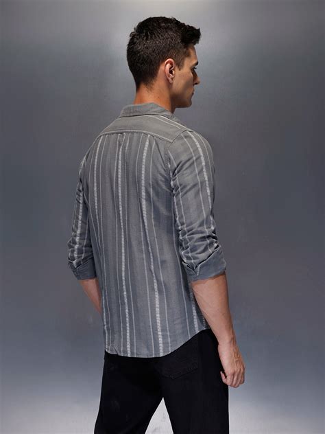 Men's textured vertical striped casual shirt | Dark Grey – Wrogn