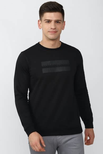Buy Men Black Solid Round Crew Neck Sweatshirt Online - 788062 | Peter ...