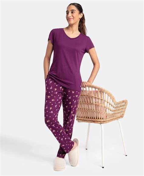 Buy Micro Modal Cotton Short Sleeve T-Shirt & Pyjama Sleep Set - Purple ...
