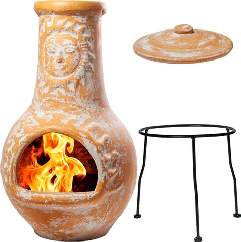 Wiosi Medium Chiminea Outdoor Fireplace Clay Chimineas with Chimney ...