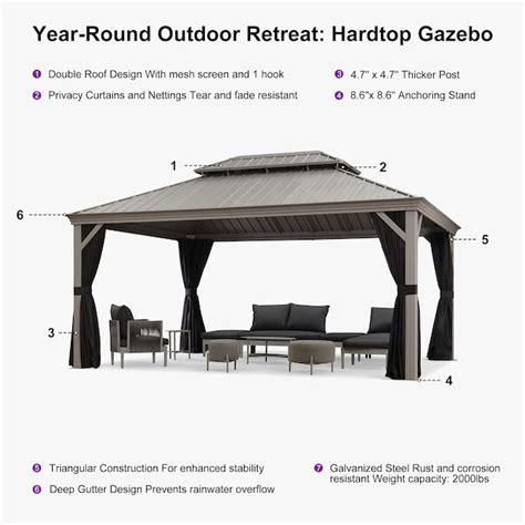PURPLE LEAF 11.9-ft x 15.8-ft Aluminum Gazebo with Double Metal Roof ...