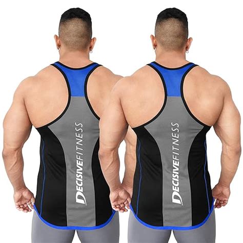 DECISIVE ® Men's Fitness Stringer Racer Back Gym Vest (Black-Blue ...