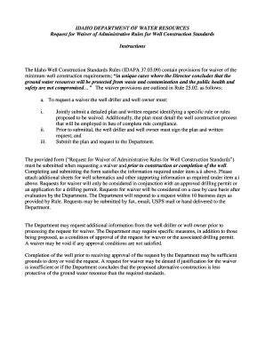 Fillable Online idwr idaho Well Construction Waiver Instructions and ...