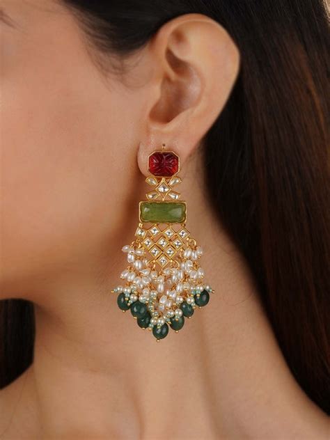 Jadau Kundan Earrings - Heavy Meenakari Kundan Earrings – Mortantra