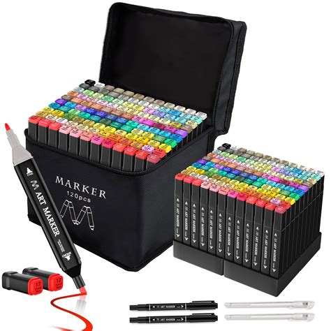 Banral Alcohol Markers Set 120 Colors Dual Tip Alcohol Based ...