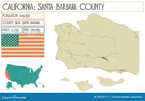 Large And Detailed Map Of Santa Barbara County Cartoon Vector ...