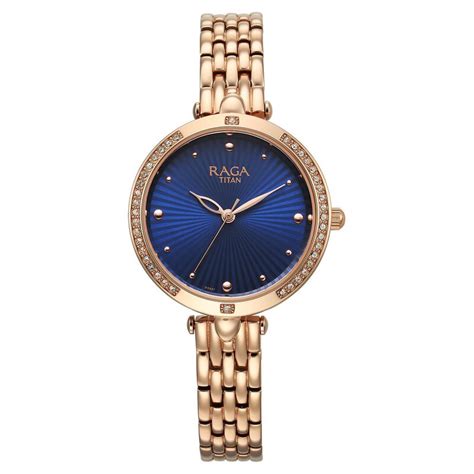 Buy Online Titan Raga Showstopper Quartz Analog Blue Dial Rose Gold ...
