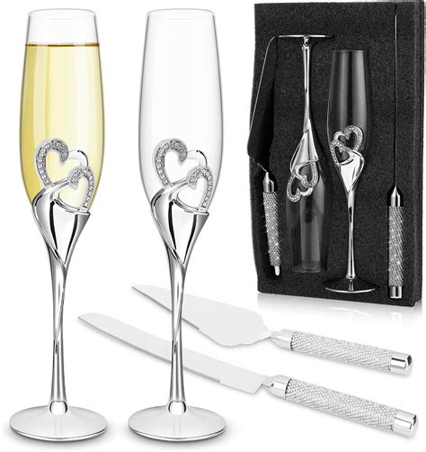 Juego de Copas para Boda, Copas de Champagne Cristal de Pala y Cuchillo ...