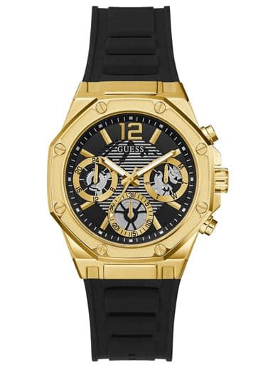 Guess Gold Tone Case Black Silicone Watch