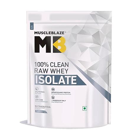 MuscleBlaze 100% Clean Raw Whey Protein Isolate, Unflavoured (1kg / 2 ...