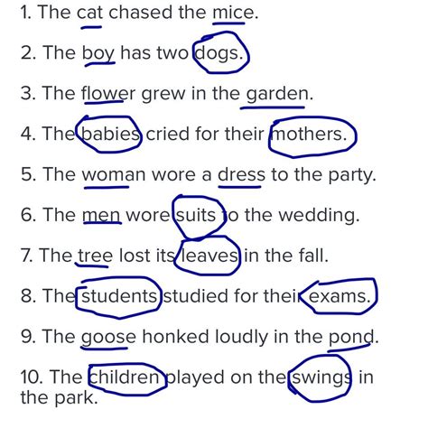 III. Underline the singular noun in each sentence and circle the plural ...